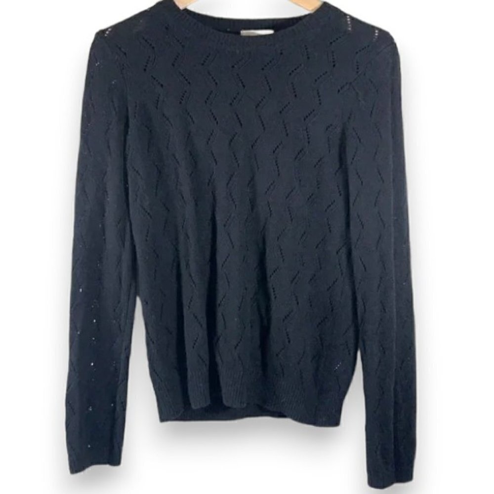 14th & Union Black Lightweight Crochet Long Sleeve Sweater, Sz M